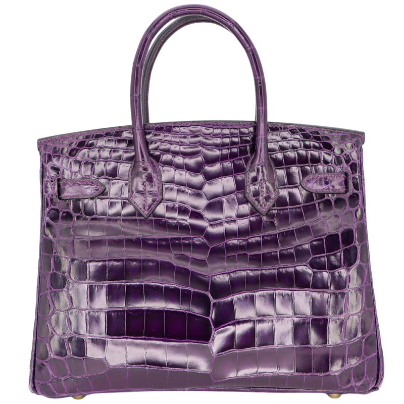 Hermès 30cm Birkin Amethyst Shiny Niloticus Crocodile Gold Hardware