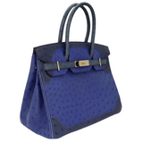 Hermès 30cm Birkin Ghillies Bleu Roi Ostrich Permabrass Hardware