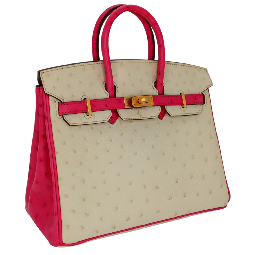 Hermès 25cm Birkin HSS Nata/Rose Tyrien Ostrich Brushed Gold