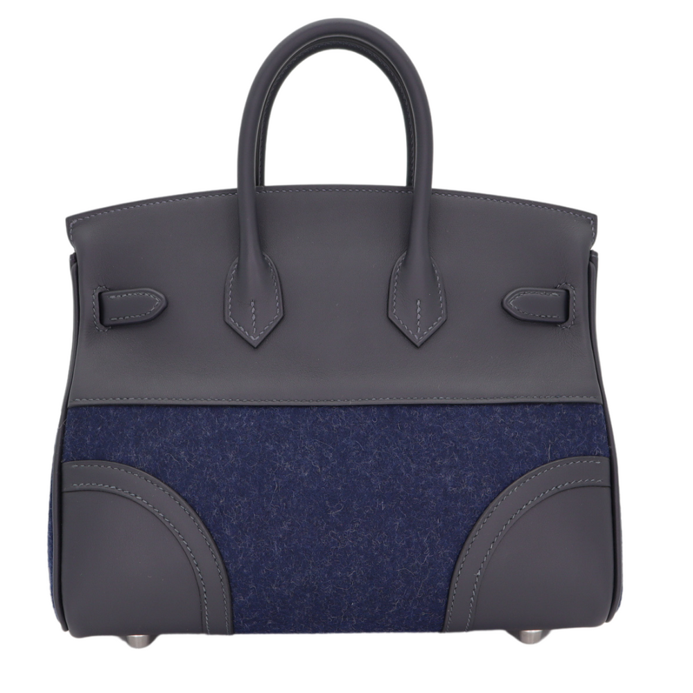 Hermès 25cm Birkin Go Team Caban/ Bleu Nuit Swift/Feutre Palladium