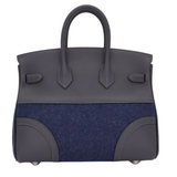 Hermès 25cm Birkin Go Team Caban/ Bleu Nuit Swift/Feutre Palladium Hardware