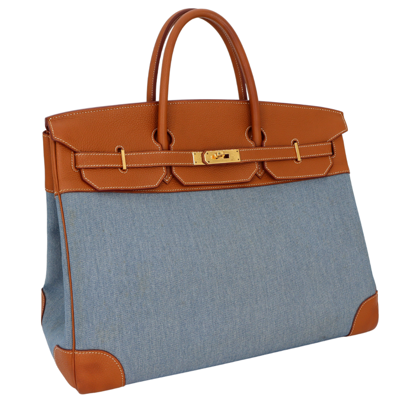 Hermès 40cm Birkin Natural Vache Leather/Denim Gold Hardware