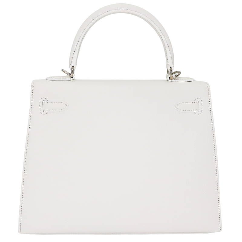 Hermès 25cm Kelly Sellier White Epsom Leather Palladium Hardware