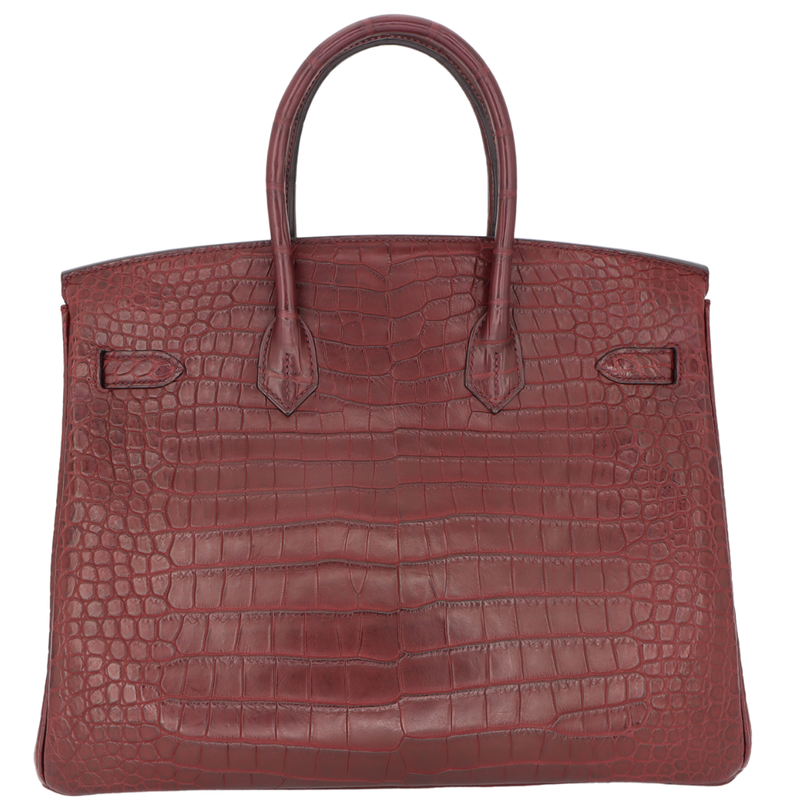 Hermès 35cm Birkin Bordeaux Matte Porosus Crocodile Gold Hardware