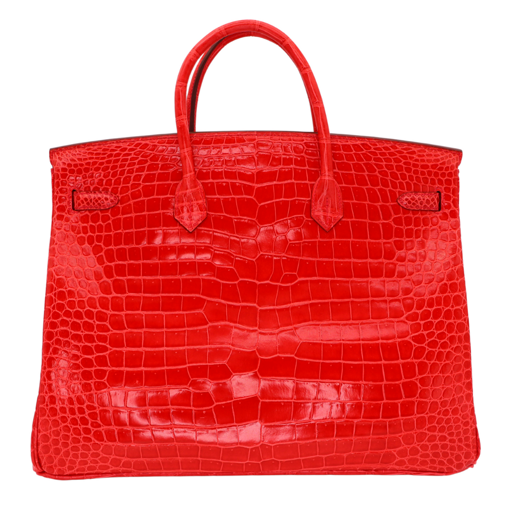 Hermès 40cm Birkin Geranium Shiny Porosus Crocodile Palladium