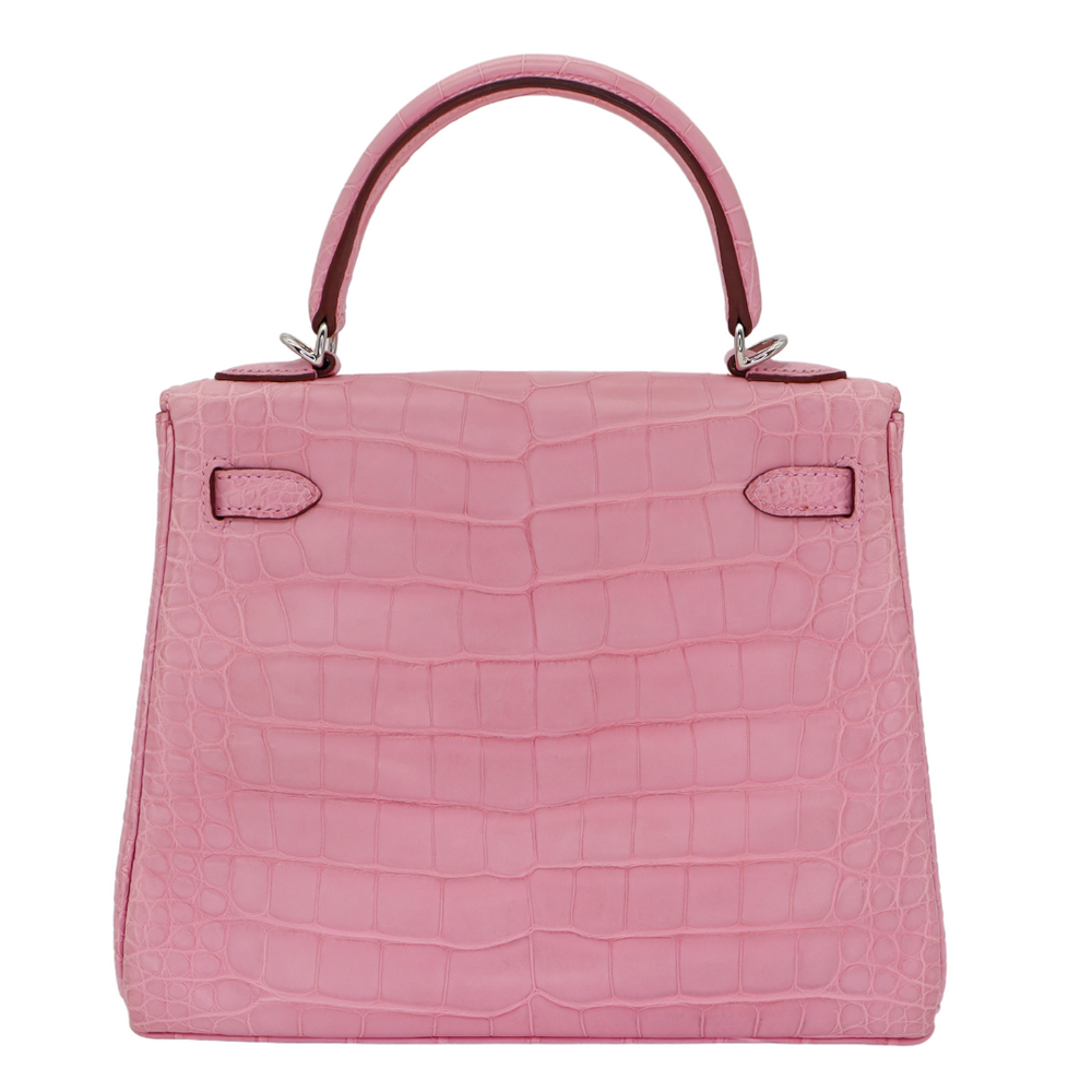 Hermès 25cm Kelly Retourne Bubblegum Matte Alligator Palladium