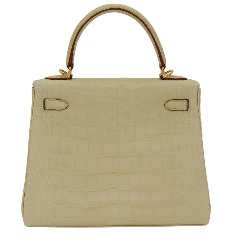 Hermès 25cm Kelly Retourne Black Matte Alligator Gold Hardware