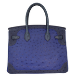 Hermès 30cm Birkin Ghillies Bleu Roi Ostrich Permabrass Hardware