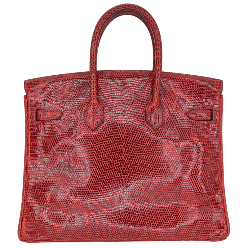 Hermès 25cm Birkin Rouge H Shiny Lizard Palladium Hardware