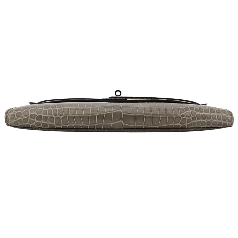 Hermès Kelly Cut Gris Tourterelle Shiny Porosus Crocodile Palladium Hardware