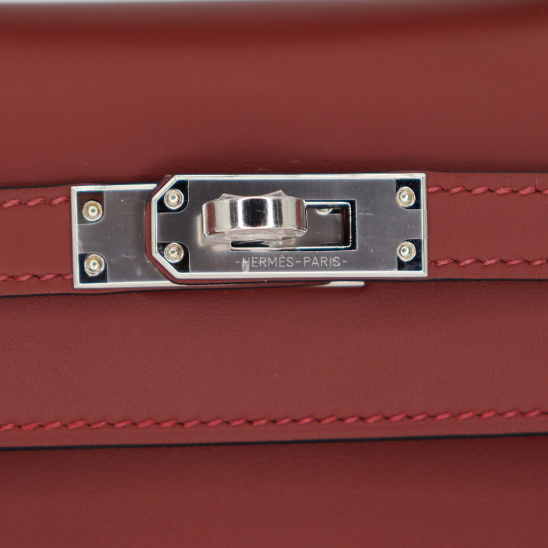 Hermès Kelly Pochette Rouge H Swift Leather Palladium Hardware