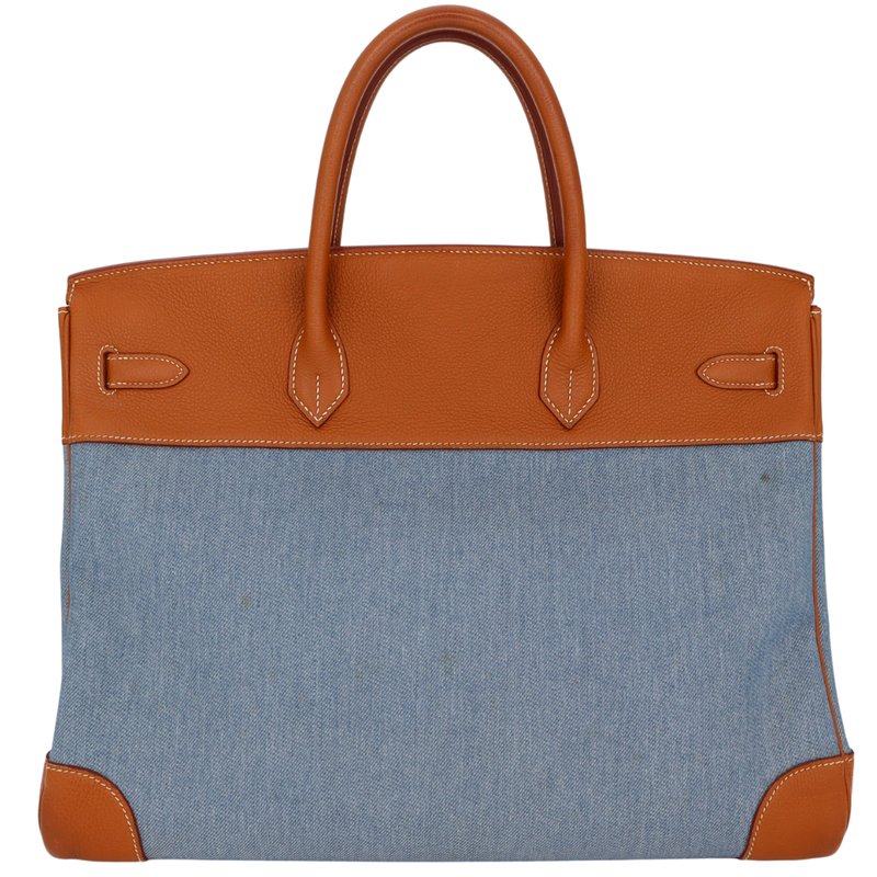 Hermès 40cm Birkin Natural Vache Leather/Denim Gold Hardware