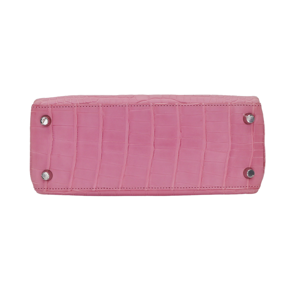 Hermès 25cm Kelly Retourne Bubblegum Matte Alligator Palladium