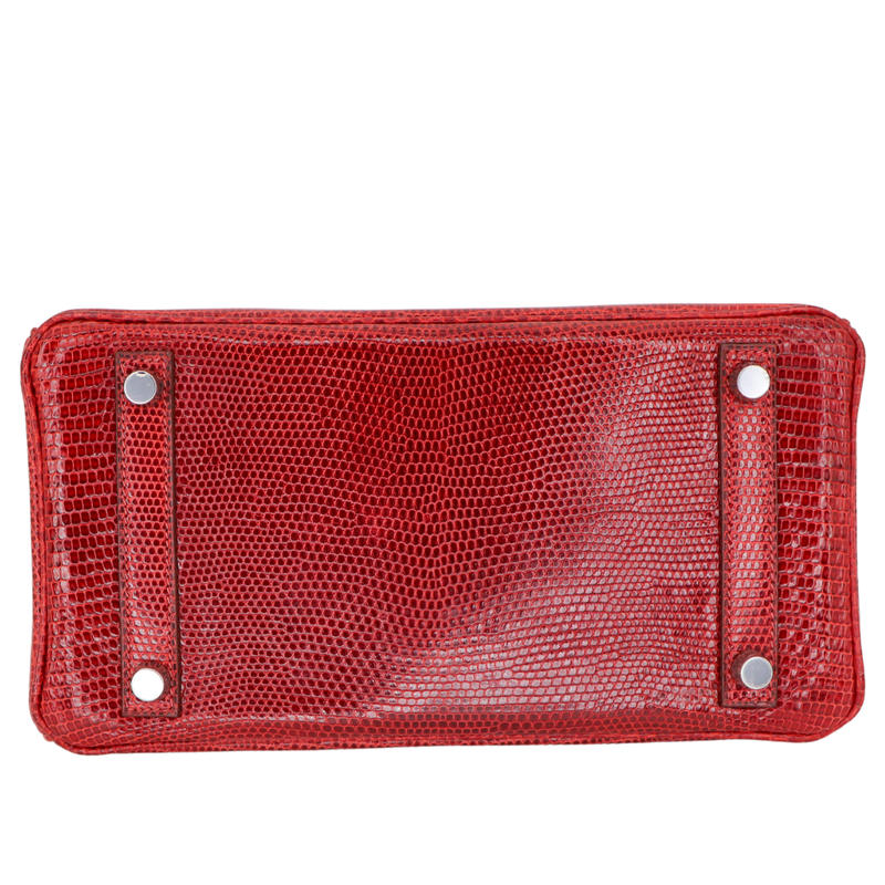 Hermès 25cm Birkin Rouge H Shiny Lizard Palladium Hardware
