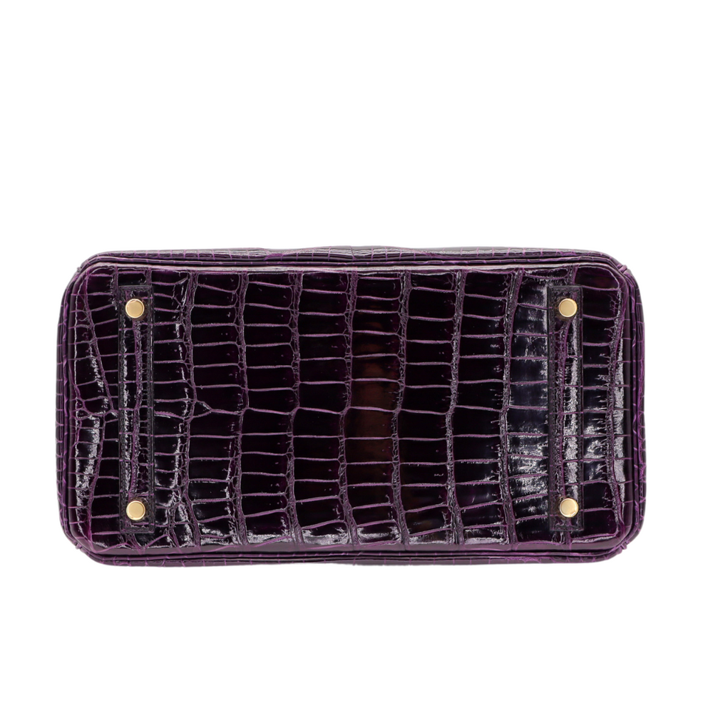 Hermès 30cm Birkin Amethyst Shiny Porosus Crocodile Gold Hardware