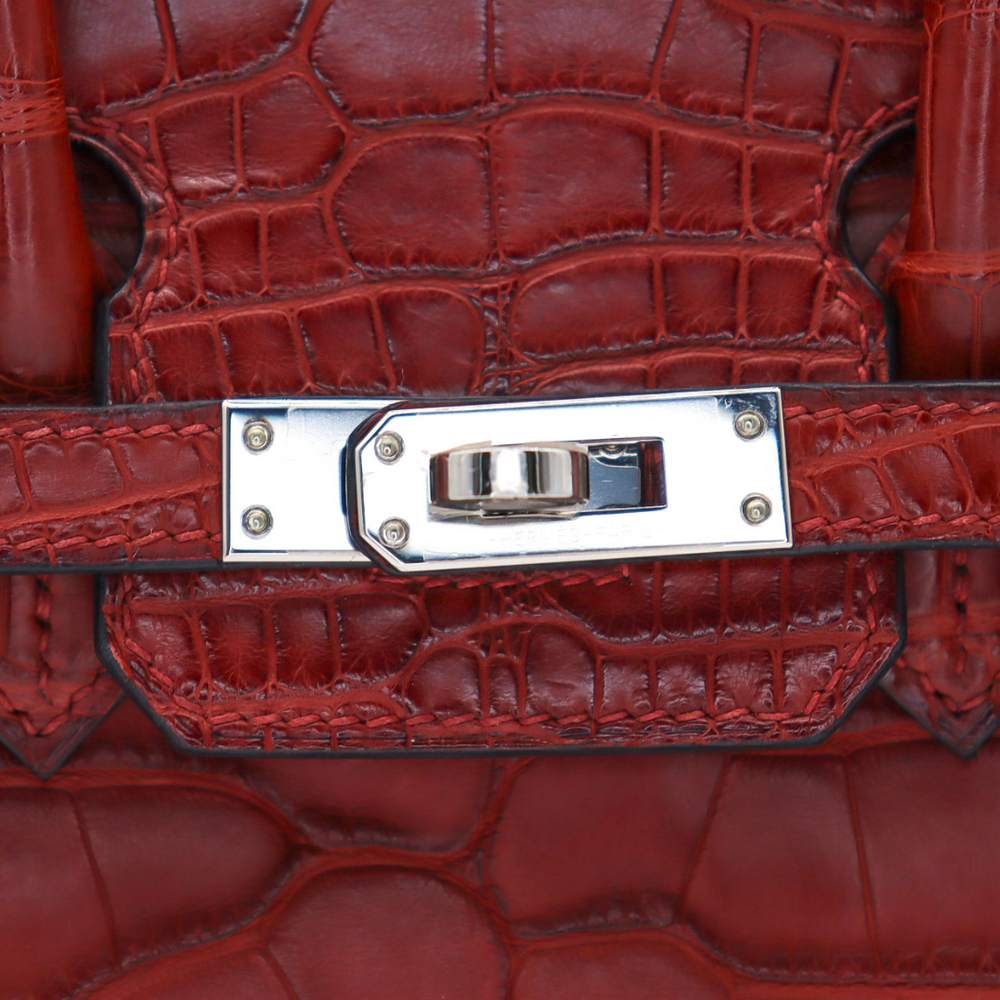 Hermès 25cm Birkin Bordeaux Shiny Niloticus Crocodile Gold