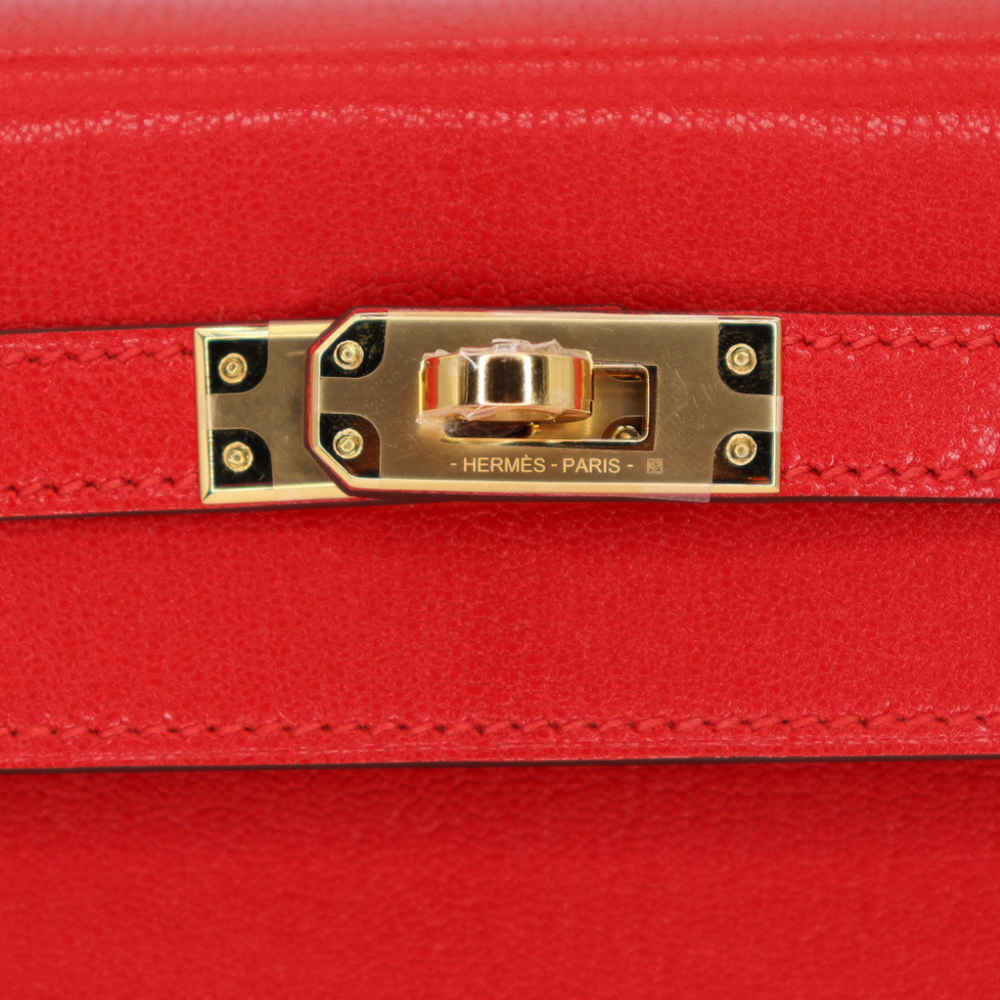 Hermès 25cm Kelly Sellier Rouge De Coeur Chèvre Leather Gold
