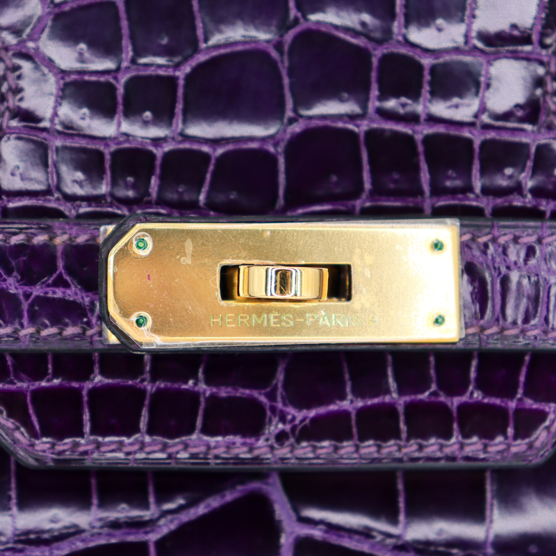 Hermès 30cm Birkin Amethyst Shiny Niloticus Crocodile Gold