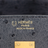 Hermès 25cm Birkin HSS Black/Rouge H Ostrich Brushed Gold Hardware