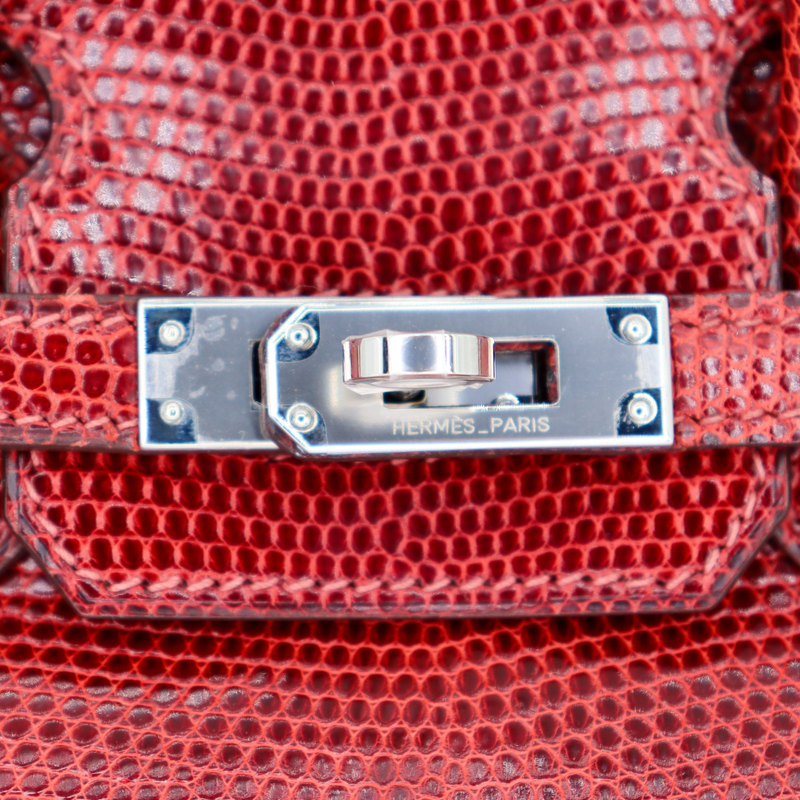 Hermès 25cm Birkin Rouge H Shiny Lizard Palladium Hardware – Privé