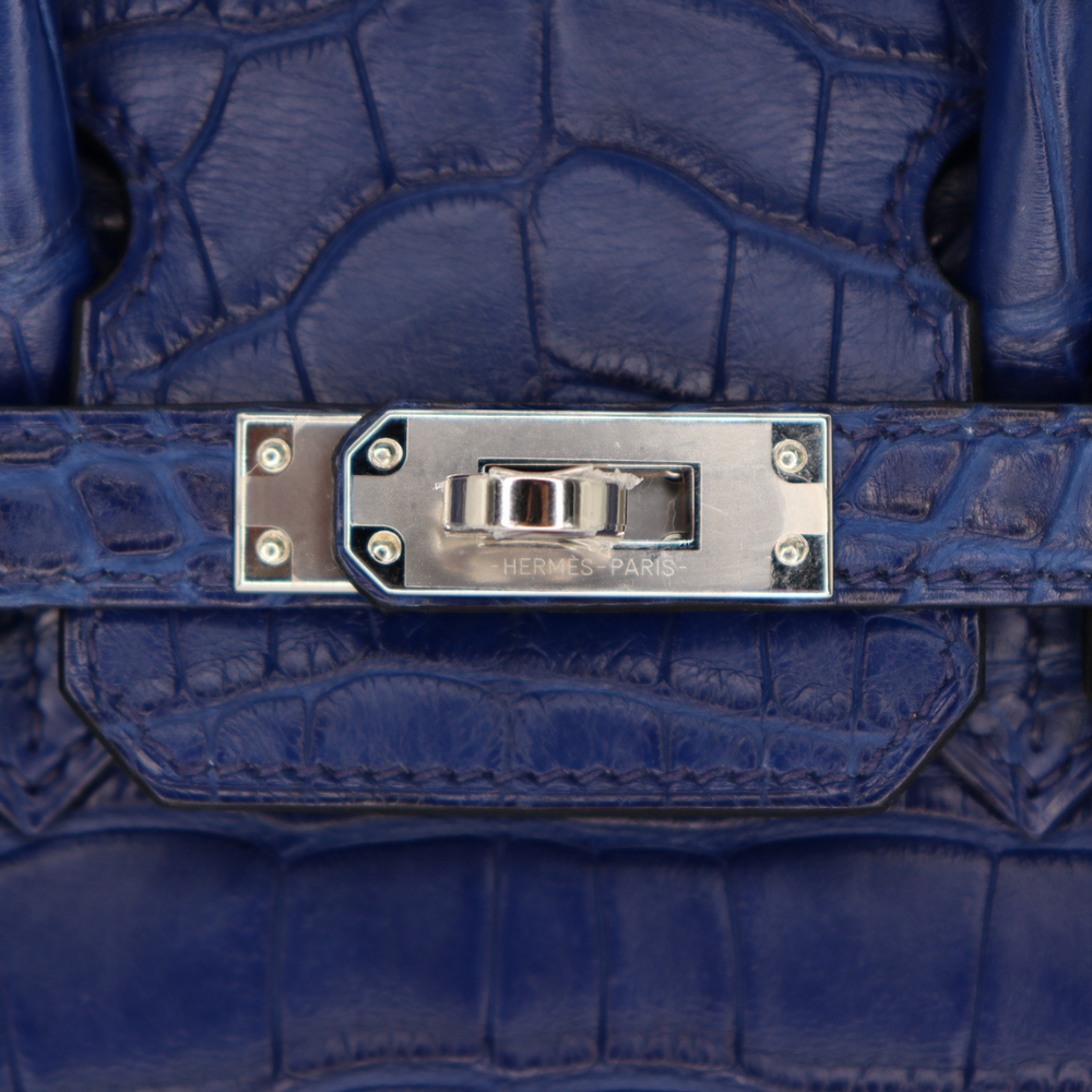 Hermès 25cm Birkin Bleu Saint Cyr Matte Alligator Palladium