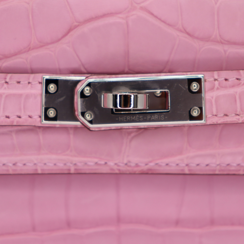 Hermès 25cm Kelly Retourne Bubblegum Matte Alligator Palladium Hermès 25cm Kelly Retourne Bubblegum Matte Alligator Palladium
