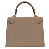 Hermès 25cm Kelly Sellier HSS Gris Tourterelle Chèvre Leather Brushed Gold Hardware