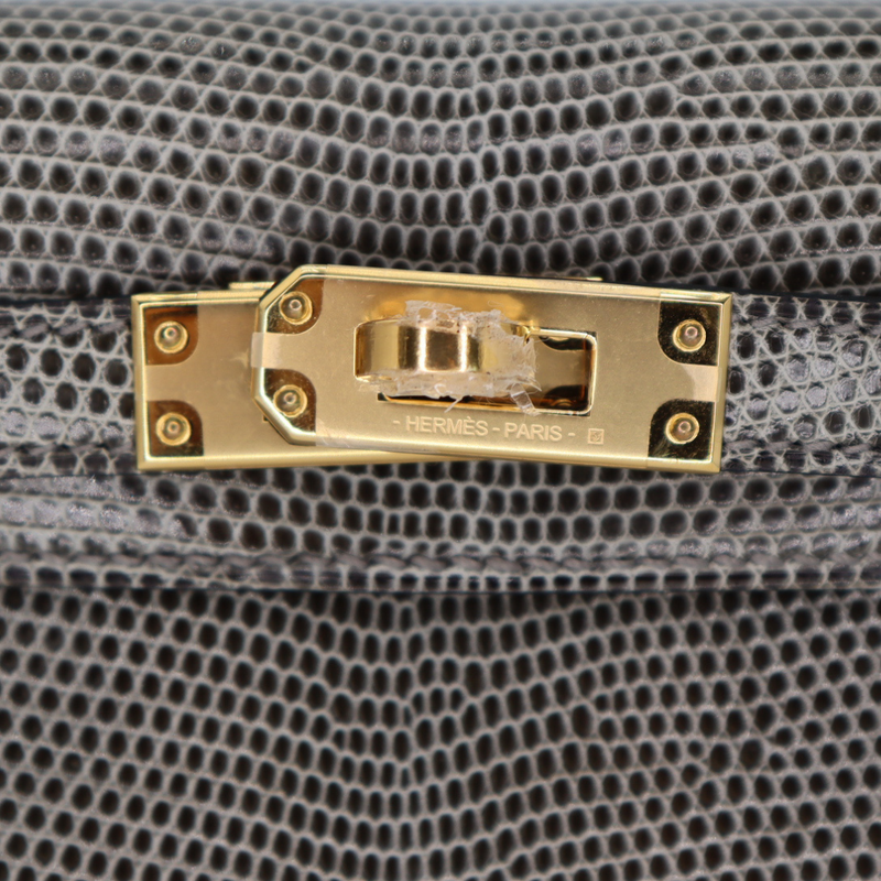 Hermès Kelly II Sellier Mini Gris Fonce Shiny Lizard Gold Hardware