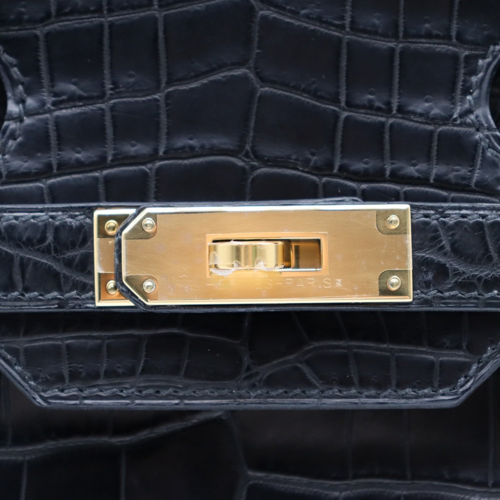 Hermès 30cm Birkin Black Matte Niloticus Crocodile Gold Hardware