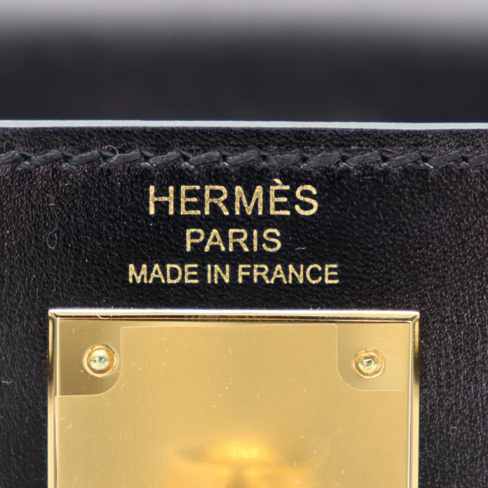 HERMES刻印あり レザー ケース ブラック ゴールド金具 詳細不明 Hermès 28cm Kelly Sellier Black Box Calf Leather Gold Hardware