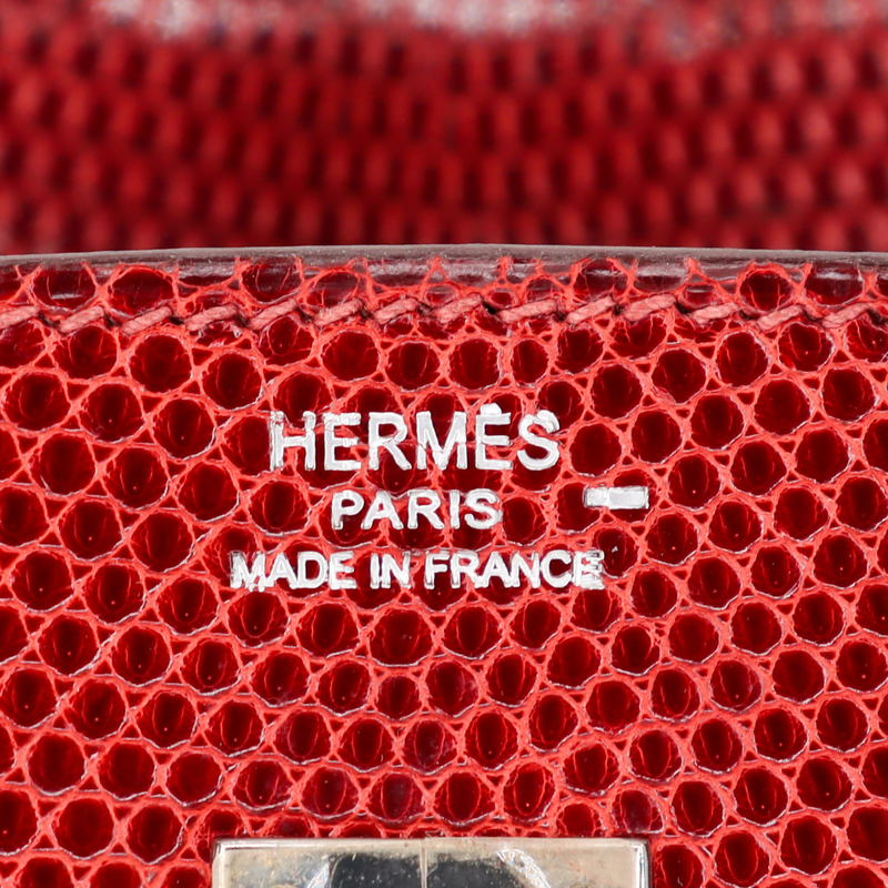 Hermès 25cm Birkin Rouge H Shiny Lizard Palladium Hardware