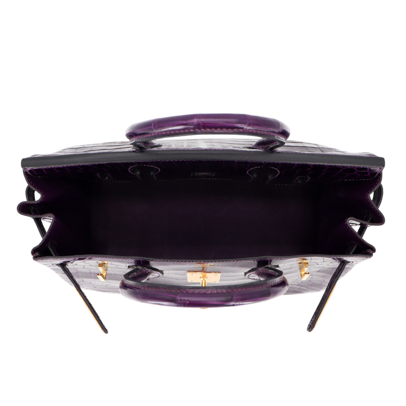 Hermès 30cm Birkin Amethyst Shiny Niloticus Crocodile Gold Hardware