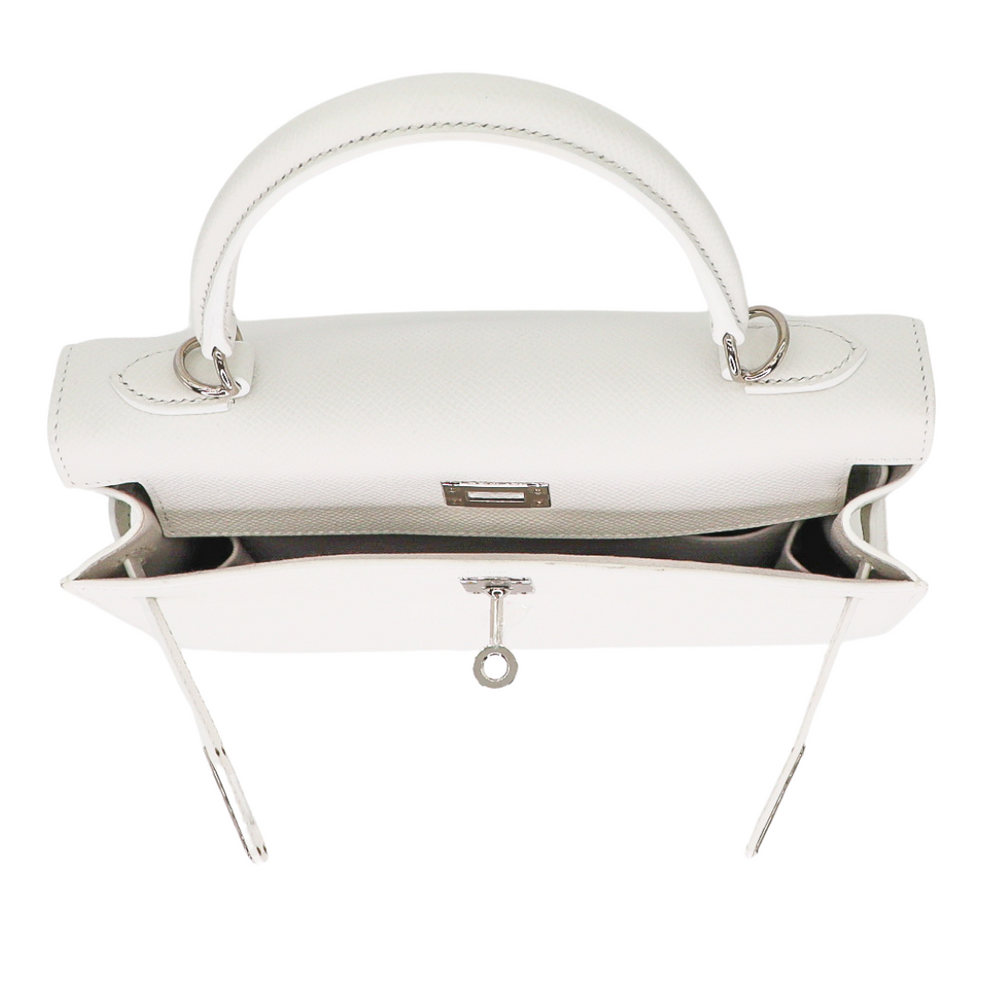 Hermès 25cm Kelly Sellier White Epsom Leather Palladium Hardware Hermès 25cm Kelly Sellier White Epsom Leather Palladium Hardware