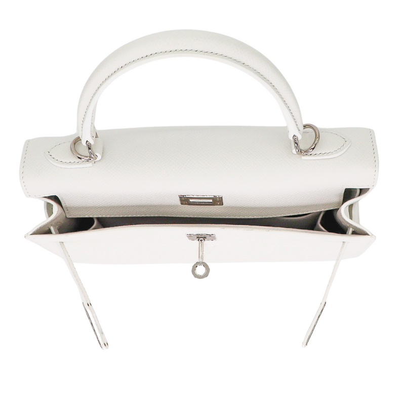 Hermès 25cm Kelly Sellier White Epsom Leather Palladium Hardware Hermès 25cm Kelly Sellier White Epsom Leather Palladium Hardware