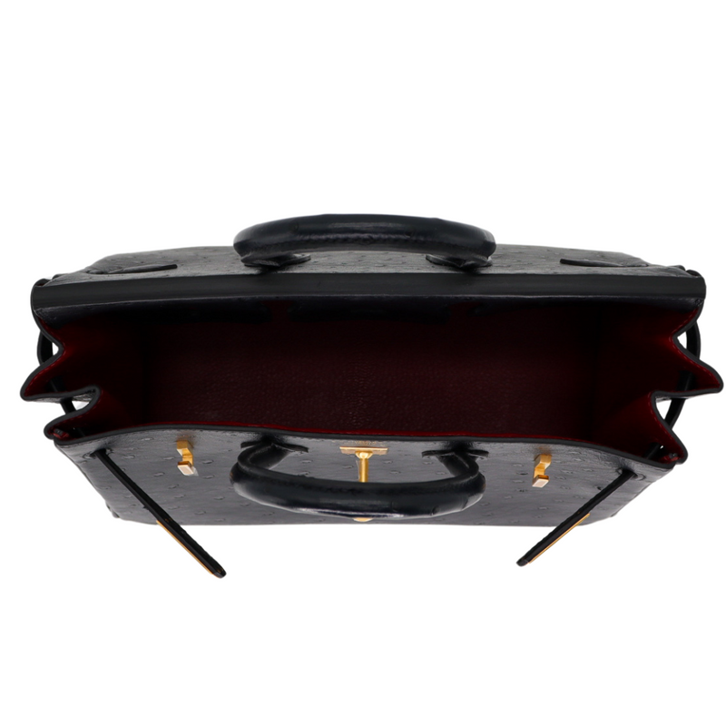 Hermès 25cm Birkin HSS Black/Rouge H Ostrich Brushed Gold Hardware