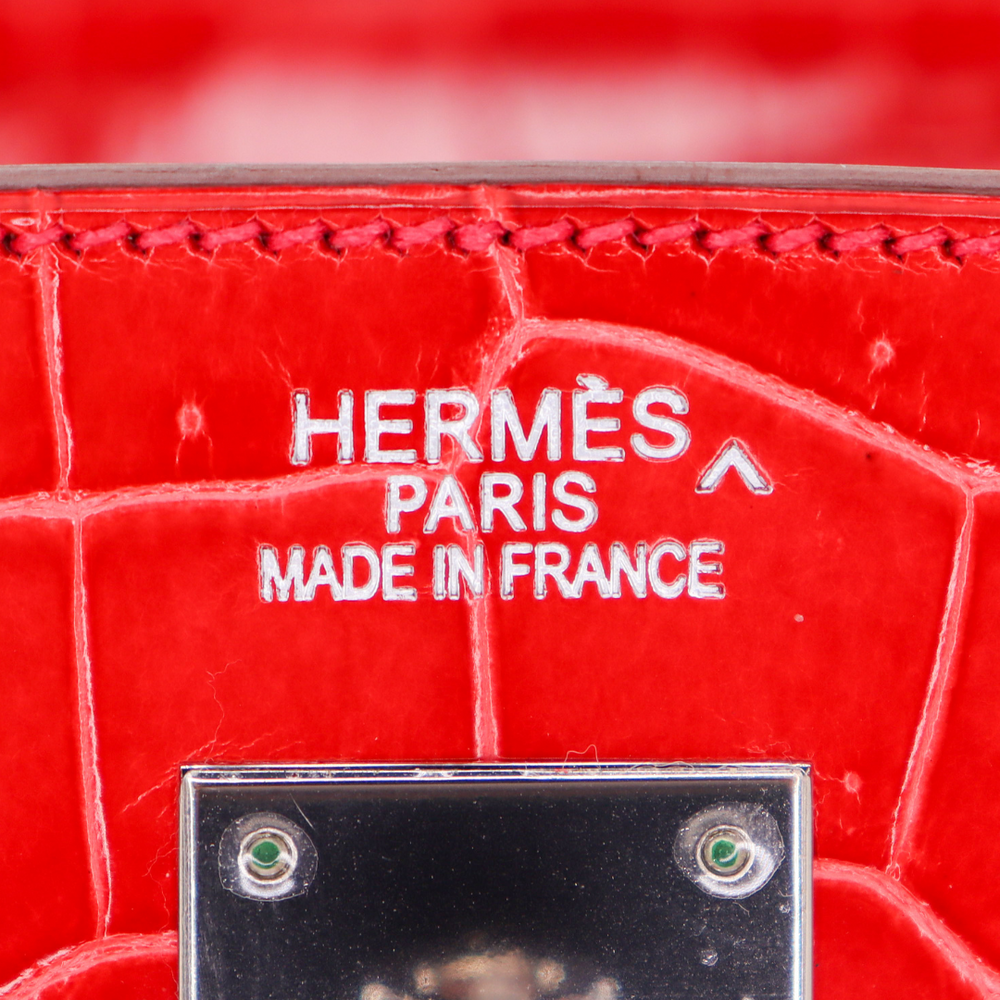 Hermès 40cm Birkin Geranium Shiny Porosus Crocodile Palladium