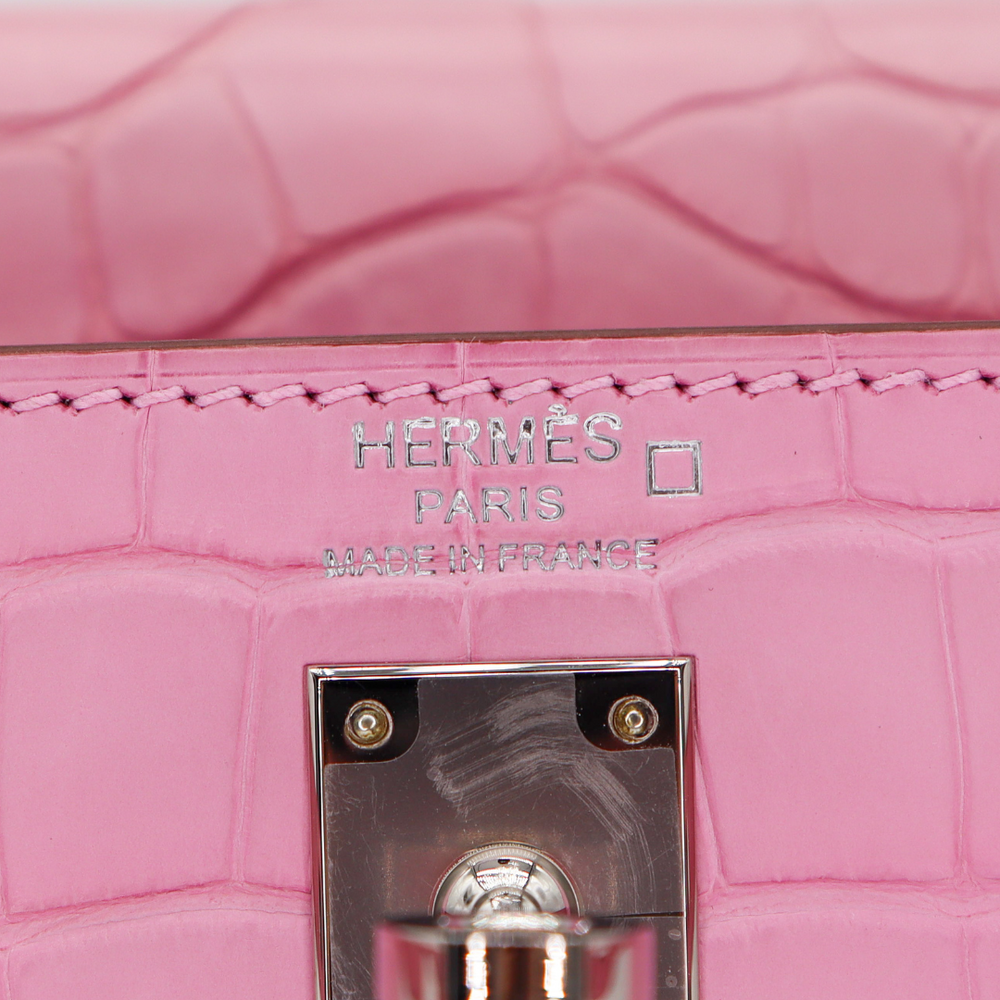 Hermès 25cm Kelly Retourne Bubblegum Matte Alligator Palladium Hermès 25cm Kelly Retourne Bubblegum Matte Alligator Palladium