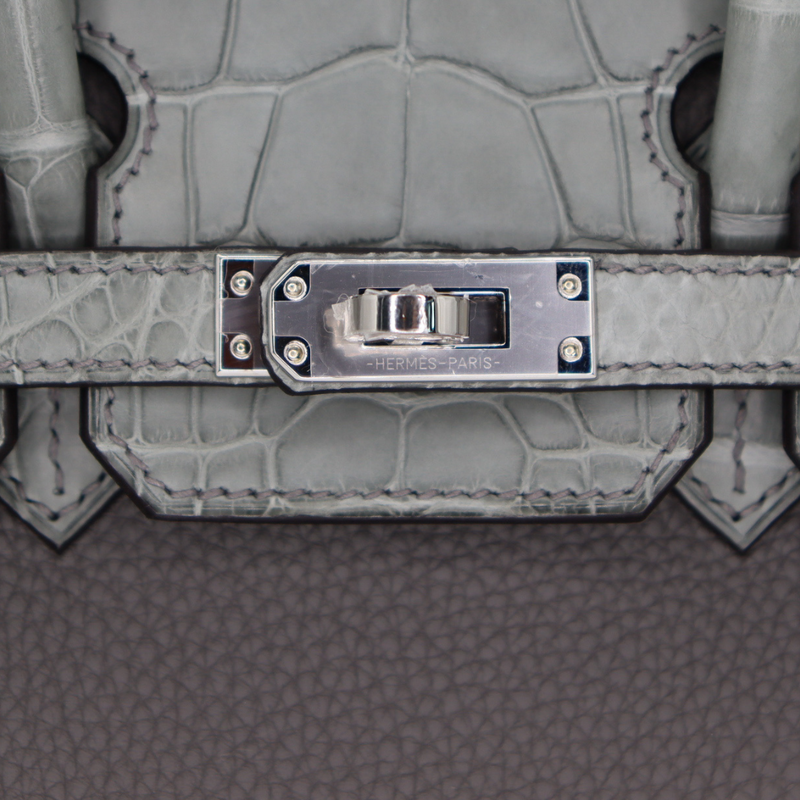 Hermès 25cm Birkin Touch Gris Meyer Togo/Matte Alligator Palladium Hardware