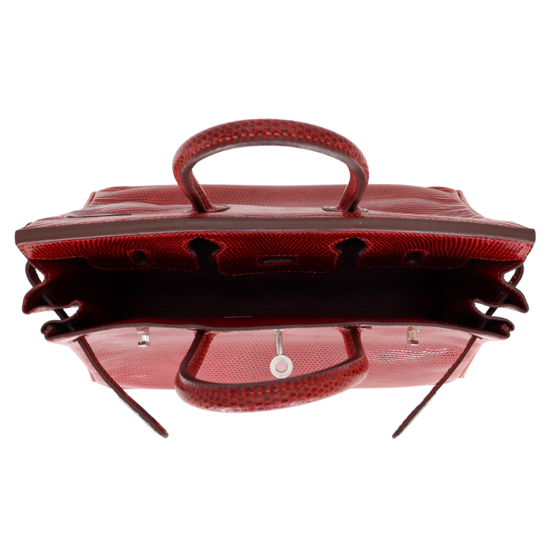 Hermès 25cm Birkin Rouge H Shiny Lizard Palladium Hardware