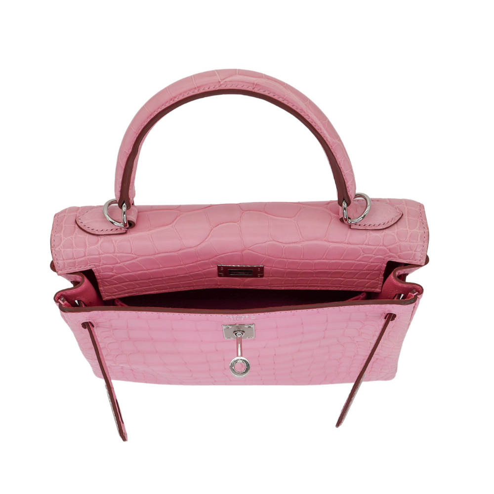 Hermès 25cm Kelly Retourne Bubblegum Matte Alligator Palladium Hermès 25cm Kelly Retourne Bubblegum Matte Alligator Palladium