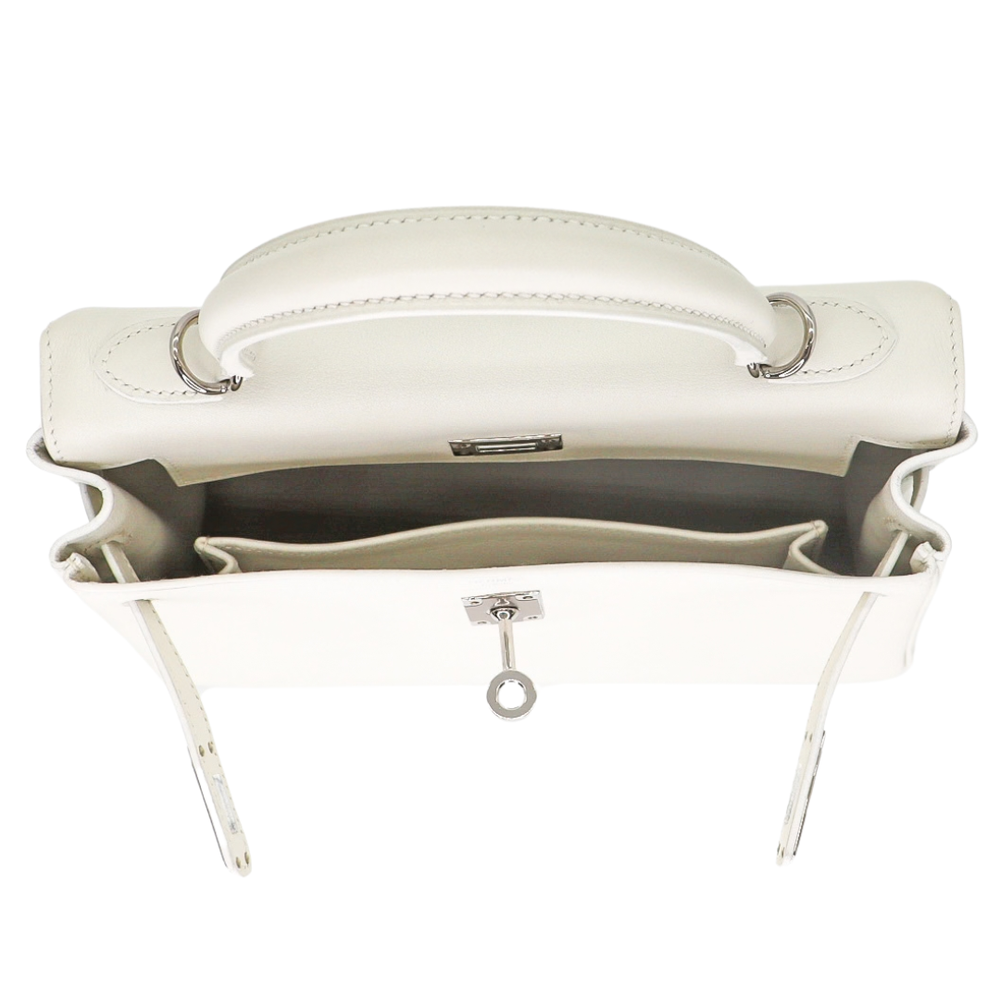 Hermès 25cm Kelly Retourne White Swift Leather Palladium Hardware