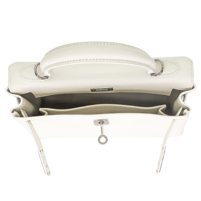 Hermès 25cm Kelly Retourne White Swift Leather Palladium Hardware