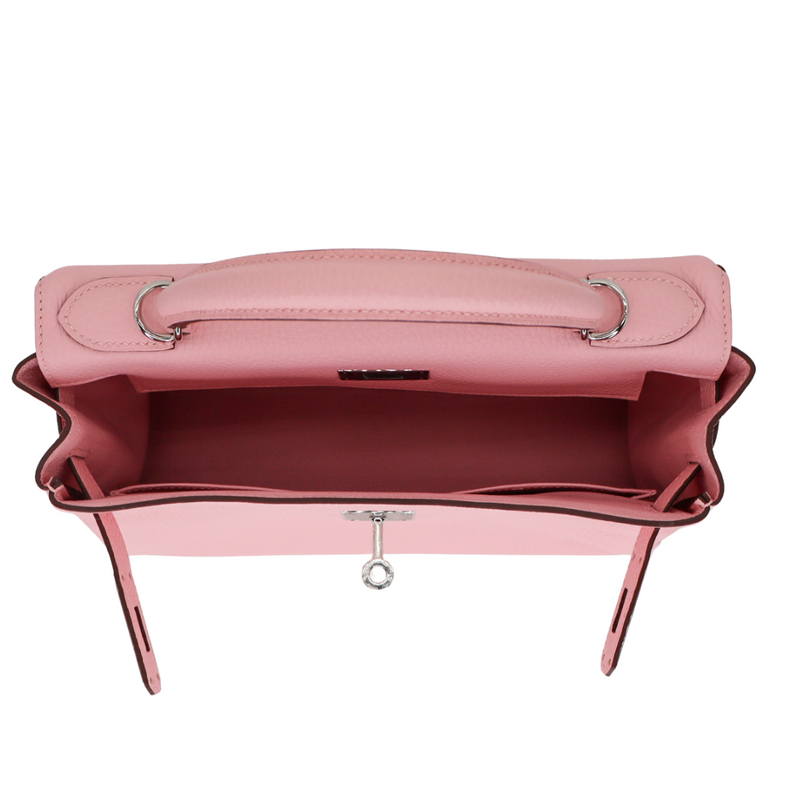 Hermès 28cm Kelly Retourne Rose Sakura Clemence Leather Palladium Hardware