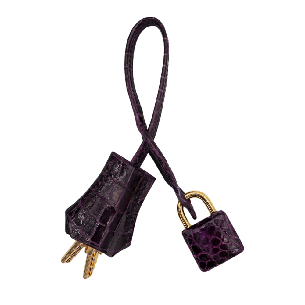 Hermès 30cm Birkin Amethyst Shiny Porosus Crocodile Gold Hardware