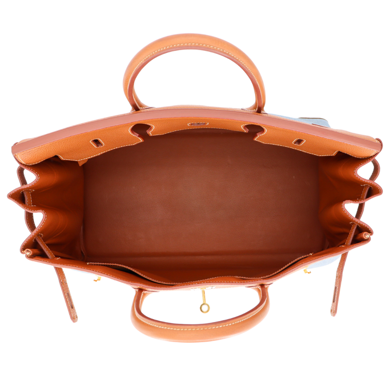 Hermès 40cm Birkin Natural Vache Leather/Denim Gold Hardware