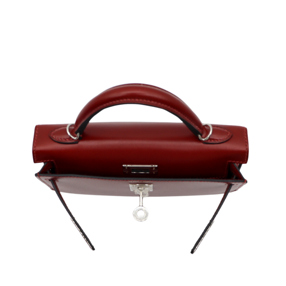 Hermès Kelly II Sellier Mini Rouge H Box Calf Leather Palladium