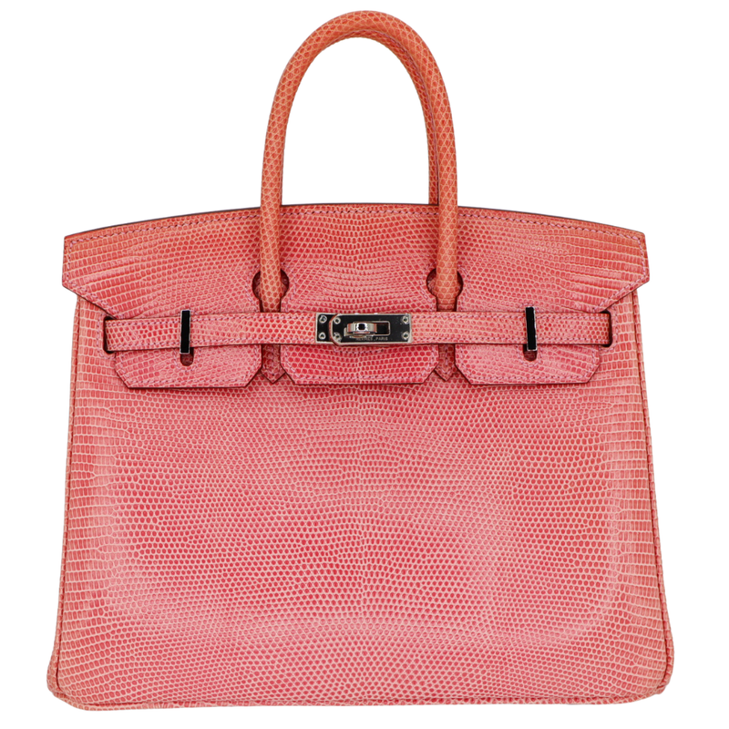 Hermès 25cm Birkin Bubblegum Shiny Lizard Palladium Hardware