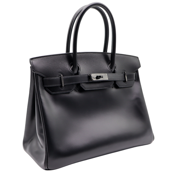 Hermès 30cm Birkin So Black Box Calf Leather Ruthenium Hardware