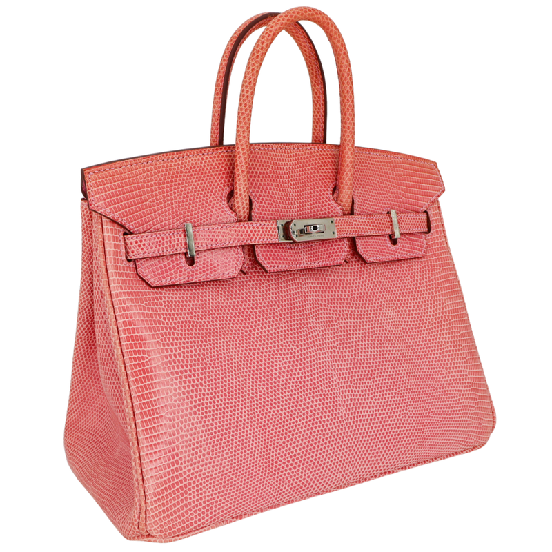 Hermès 25cm Birkin Bubblegum Shiny Lizard Palladium Hardware