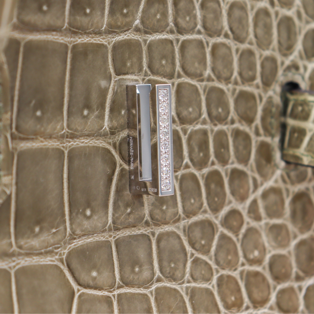 Hermès 35cm Birkin Gris Tourterelle Shiny Porosus Crocodile